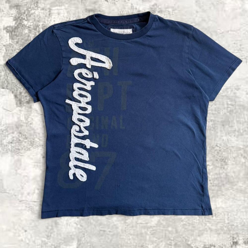 Vintage Y2K Aeropostale navy blue graphic tee with white logo Size M